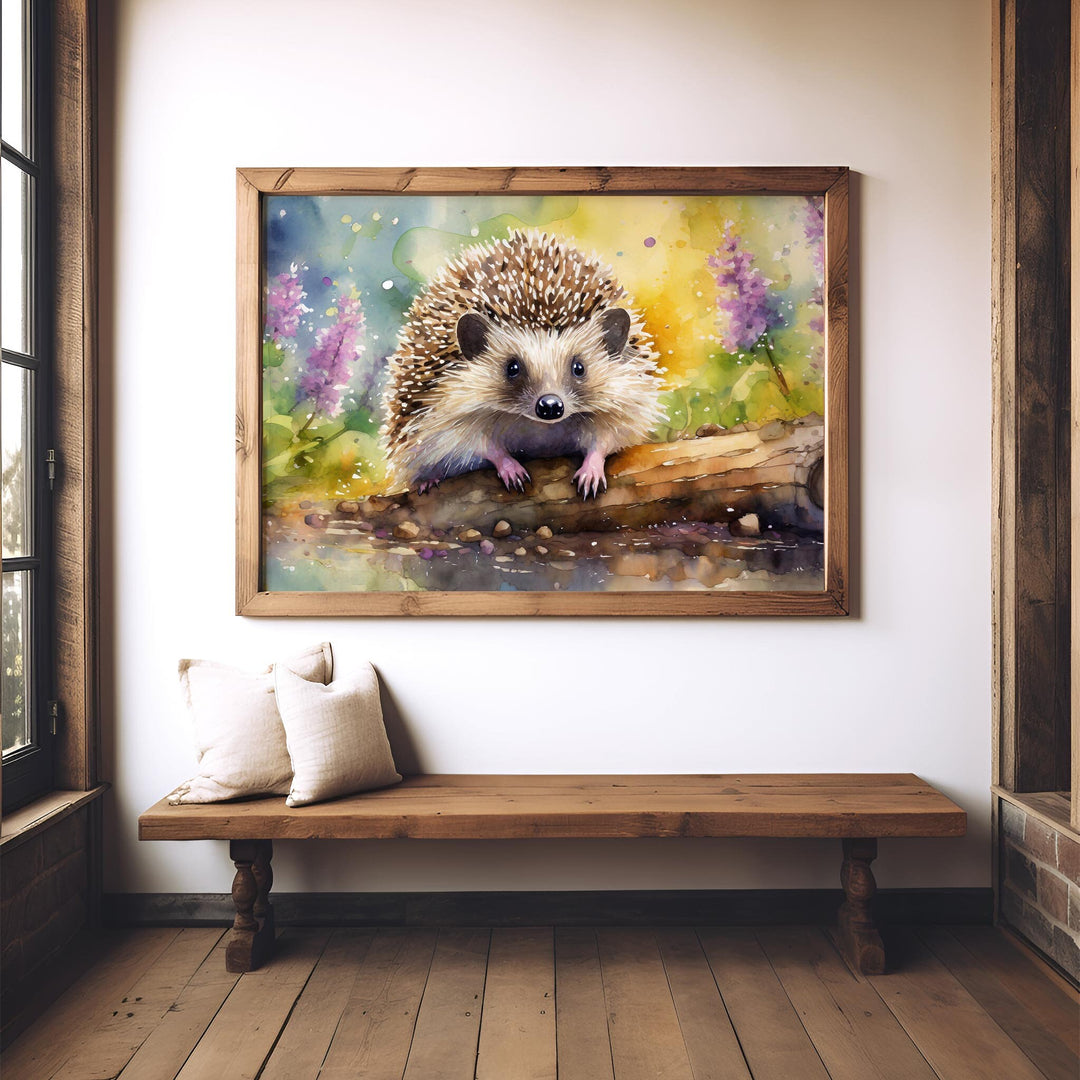 Hedgehog Watercolour Painting, Wildlife Animal Print, Cottagecore Farmhouse Decor, Original Living Room Wall Art, Gift For Nature Art Lovers