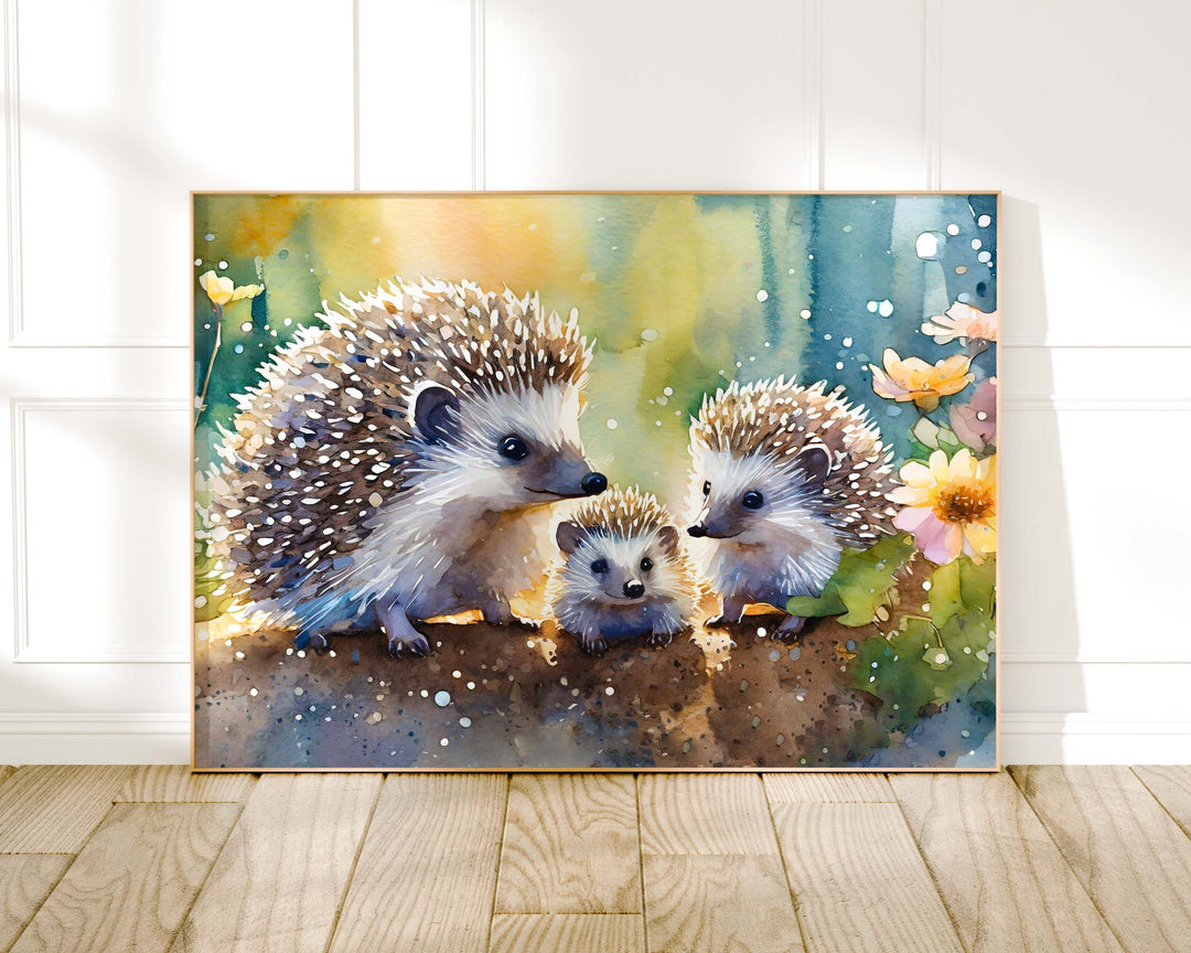 Hedgehog Watercolour Painting, Wildlife Animal Print, Cottagecore Farmhouse Decor, Original Living Room Wall Art, Gift For Nature Art Lovers