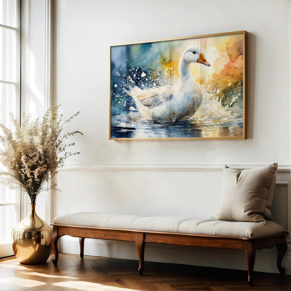 Goose Watercolour Painting, Colourful Bird Print, Cottagecore Farmhouse Decor, Living Room Wall Art, Wildlife Nature Gift For Art Lovers