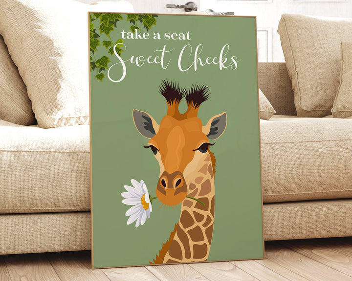 Take A Seat Sweet Cheeks Giraffe Bathroom Wall Art, Funny Animal Bathroom Print, Toilet Art, Maximalist Bathroom Decor, Kids Bathroom Poster