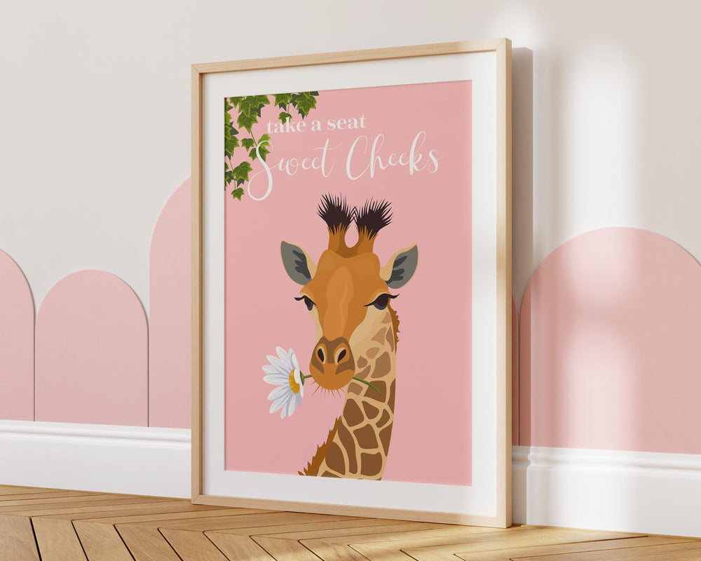 Take A Seat Sweet Cheeks Giraffe Bathroom Wall Art, Funny Animal Bathroom Print, Toilet Art, Maximalist Bathroom Decor, Kids Bathroom Poster