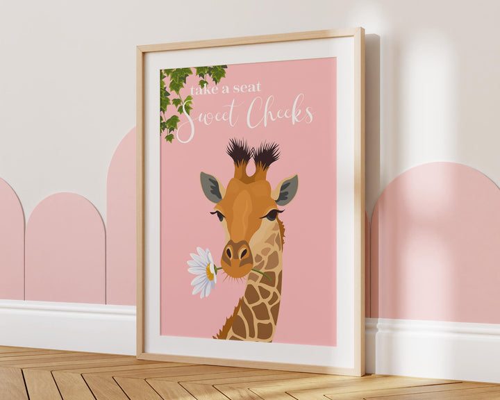 Take A Seat Sweet Cheeks Giraffe Bathroom Wall Art, Funny Animal Bathroom Print, Toilet Art, Maximalist Bathroom Decor, Kids Bathroom Poster