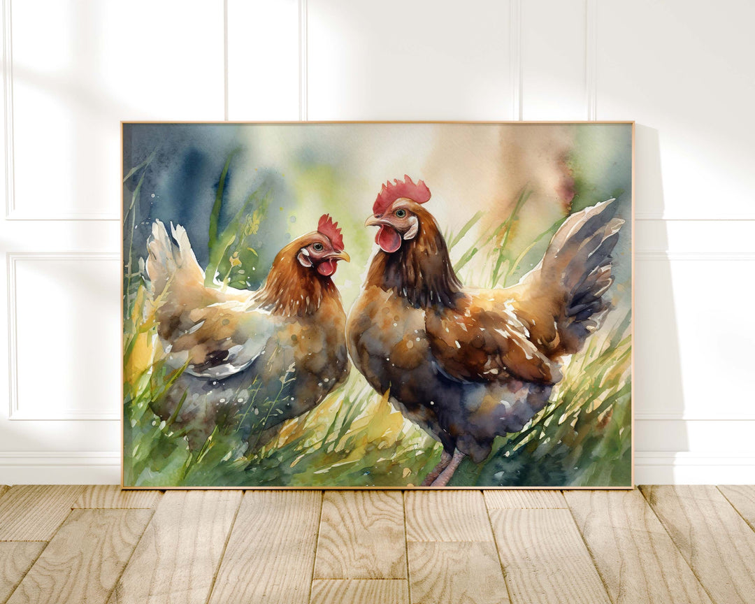 Chicken Watercolour Painting, Farm Animal Print, Cottagecore Farmhouse Decor, Original Living Room Wall Art, Nature Home Decor Farming Gifts