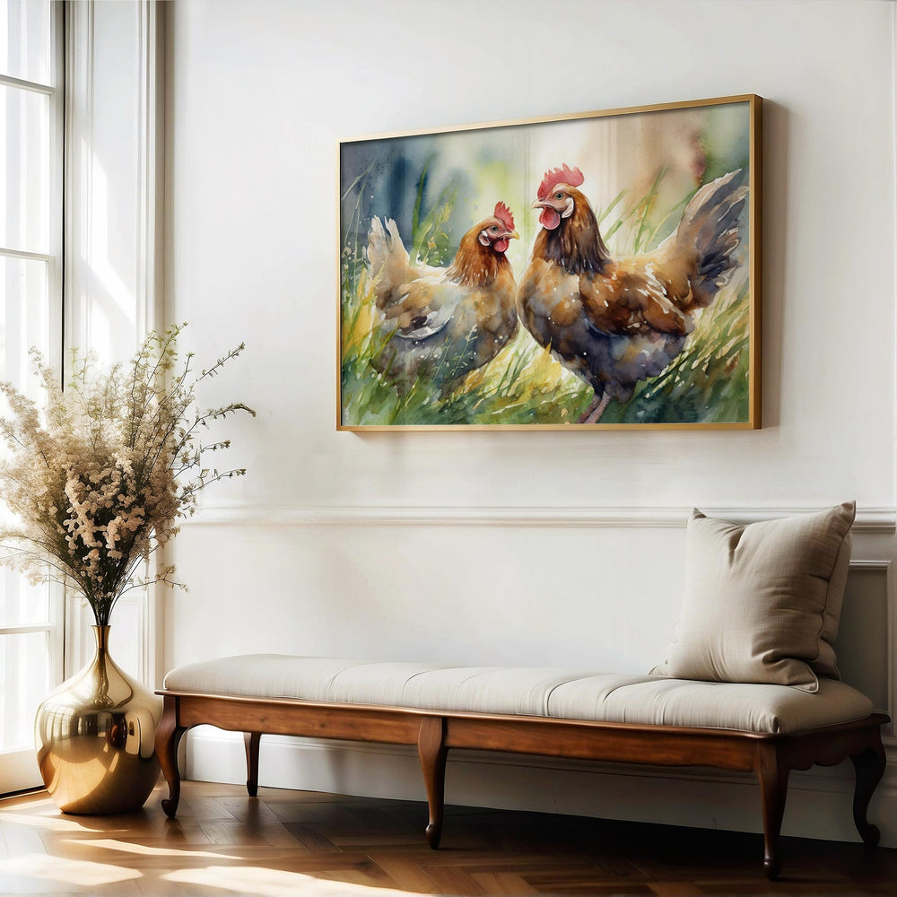 Chicken Watercolour Painting, Farm Animal Print, Cottagecore Farmhouse Decor, Original Living Room Wall Art, Nature Home Decor Farming Gifts