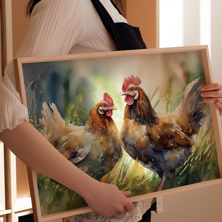 Chicken Watercolour Painting, Farm Animal Print, Cottagecore Farmhouse Decor, Original Living Room Wall Art, Nature Home Decor Farming Gifts