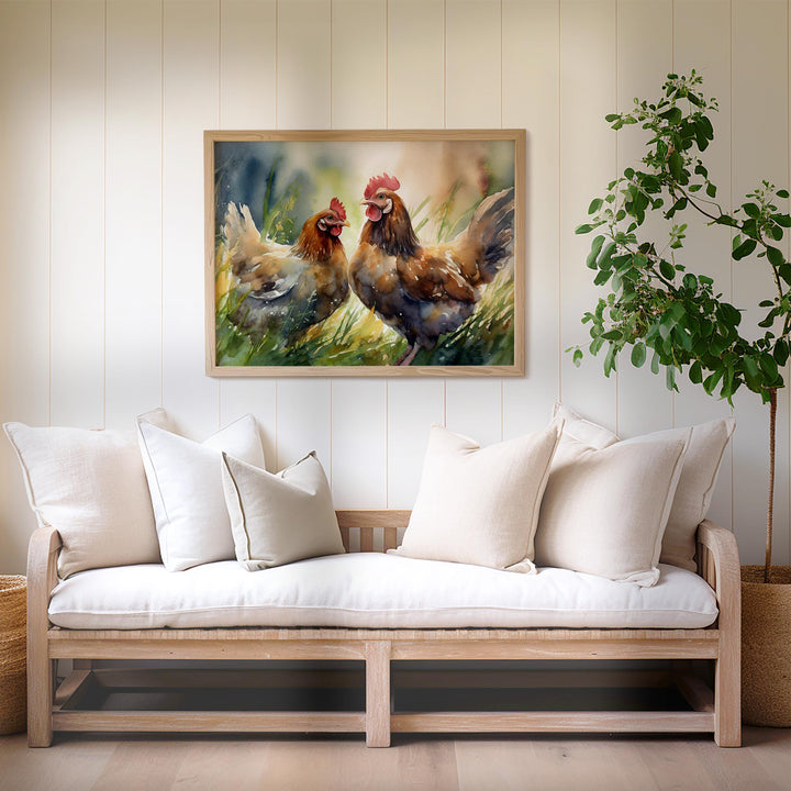 Chicken Watercolour Painting, Farm Animal Print, Cottagecore Farmhouse Decor, Original Living Room Wall Art, Nature Home Decor Farming Gifts