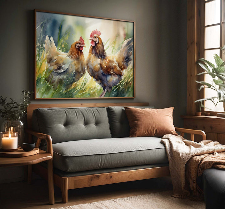 Chicken Watercolour Painting, Farm Animal Print, Cottagecore Farmhouse Decor, Original Living Room Wall Art, Nature Home Decor Farming Gifts