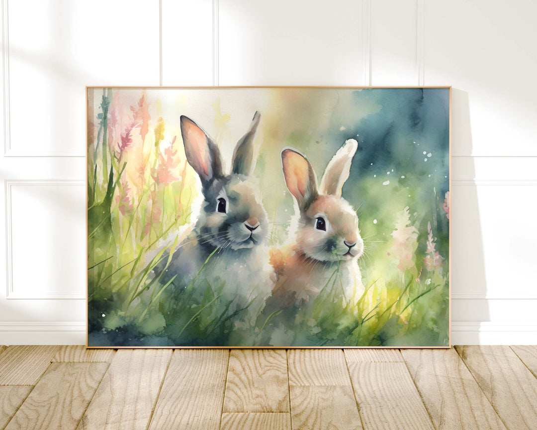 Rabbit Watercolour Painting, Animal Print, Cottagecore Farmhouse Gallery Wall Art, Wildlife Rabbit Poster, Nature Home Decor Gift For Her