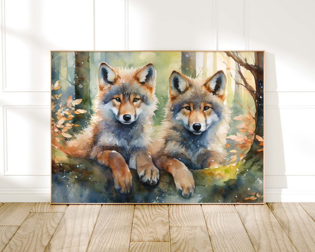 Wolf Watercolour Painting, Wild Animal Print, Cottagecore Farmhouse Gallery Wall Art, Wildlife Wolves Poster, Nature Home Decor Gift For Him