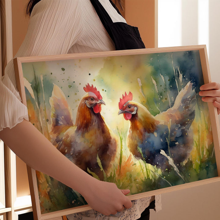 Chicken Watercolour Painting, Farm Animal Print, Cottagecore Farmhouse Decor, Original Living Room Wall Art, Nature Home Decor Farming Gifts