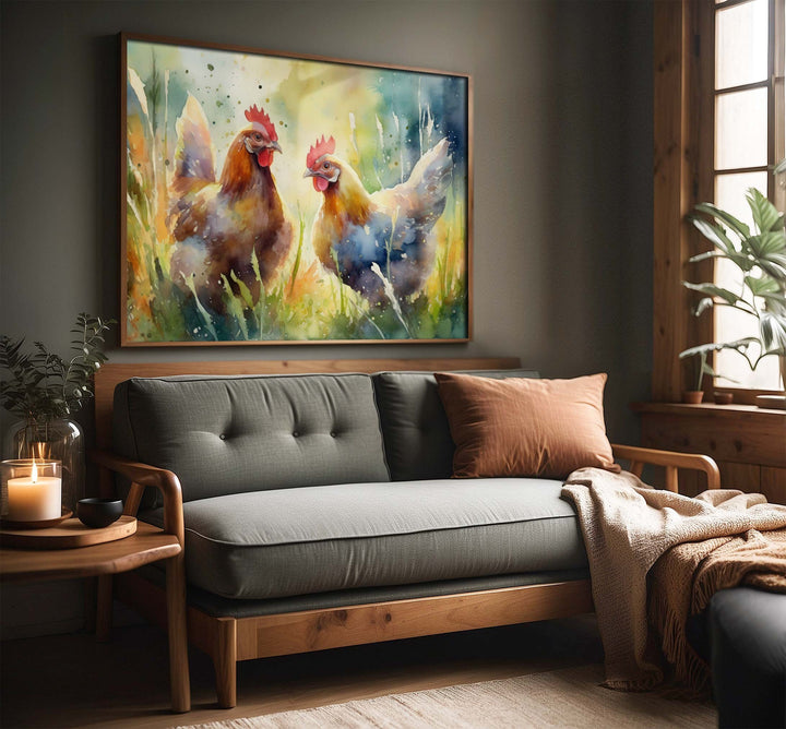 Chicken Watercolour Painting, Farm Animal Print, Cottagecore Farmhouse Decor, Original Living Room Wall Art, Nature Home Decor Farming Gifts