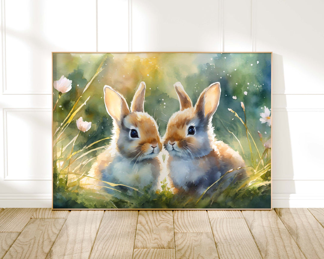 Rabbit Watercolour Painting, Animal Print, Cottagecore Farmhouse Gallery Wall Art, Wildlife Bunny Prints For Kids, Home Decor Rabbit Gifts
