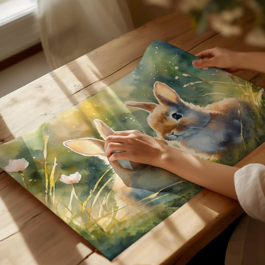 Rabbit Watercolour Painting, Animal Print, Cottagecore Farmhouse Gallery Wall Art, Wildlife Bunny Prints For Kids, Home Decor Rabbit Gifts