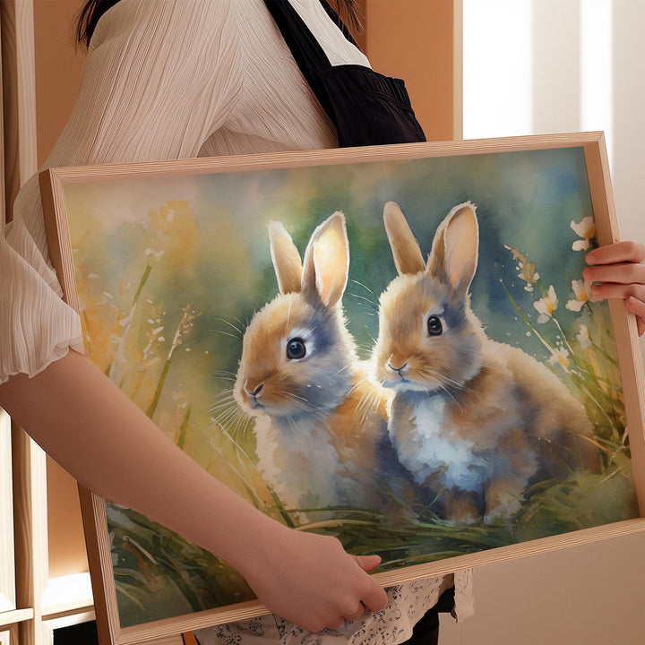 Rabbit Watercolour Painting, Animal Print, Cottagecore Farmhouse Gallery Wall Art, Wildlife Rabbit Poster, Nature Home Decor Gift For Her