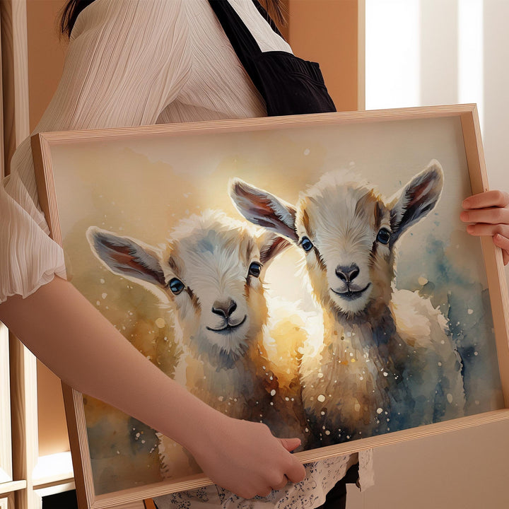 Goat Watercolour Painting, Farm Animal Print, Cottagecore Farmhouse Decor, Original Living Room Wall Art, Nature Home Decor Farming Gifts