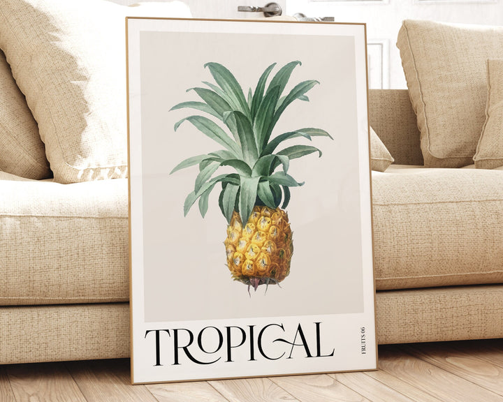 Tropical Fruit Pineapple Print, Colourful Botanical Tropical Leaves Wall Art, Watercolour Fruit Art Poster, Kitchen Living Room Home Decor