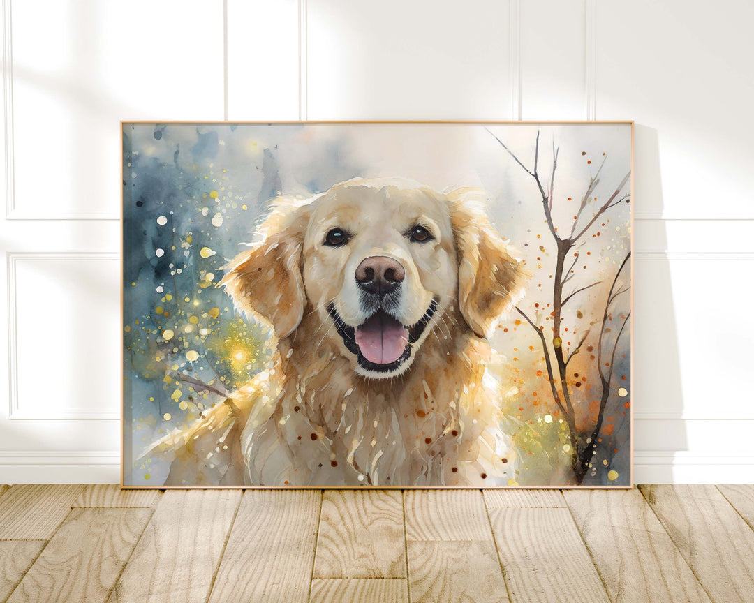 Dog Watercolour Print, Golden Retriever Pet Portrait, Animal Poster, Dog Gift For Owners, Living Room Bedroom Large Wall Art, Dog Lover Gift