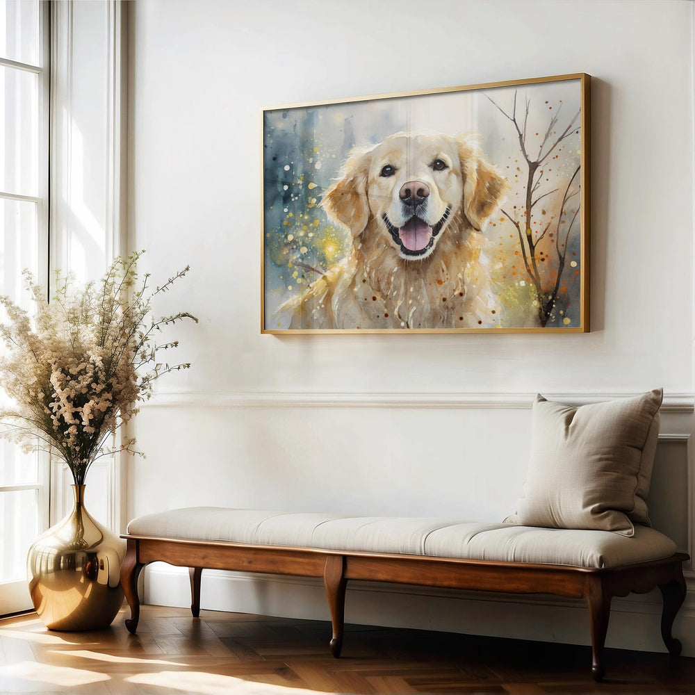 Dog Watercolour Print, Golden Retriever Pet Portrait, Animal Poster, Dog Gift For Owners, Living Room Bedroom Large Wall Art, Dog Lover Gift