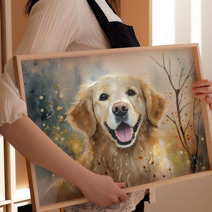Dog Watercolour Print, Golden Retriever Pet Portrait, Animal Poster, Dog Gift For Owners, Living Room Bedroom Large Wall Art, Dog Lover Gift