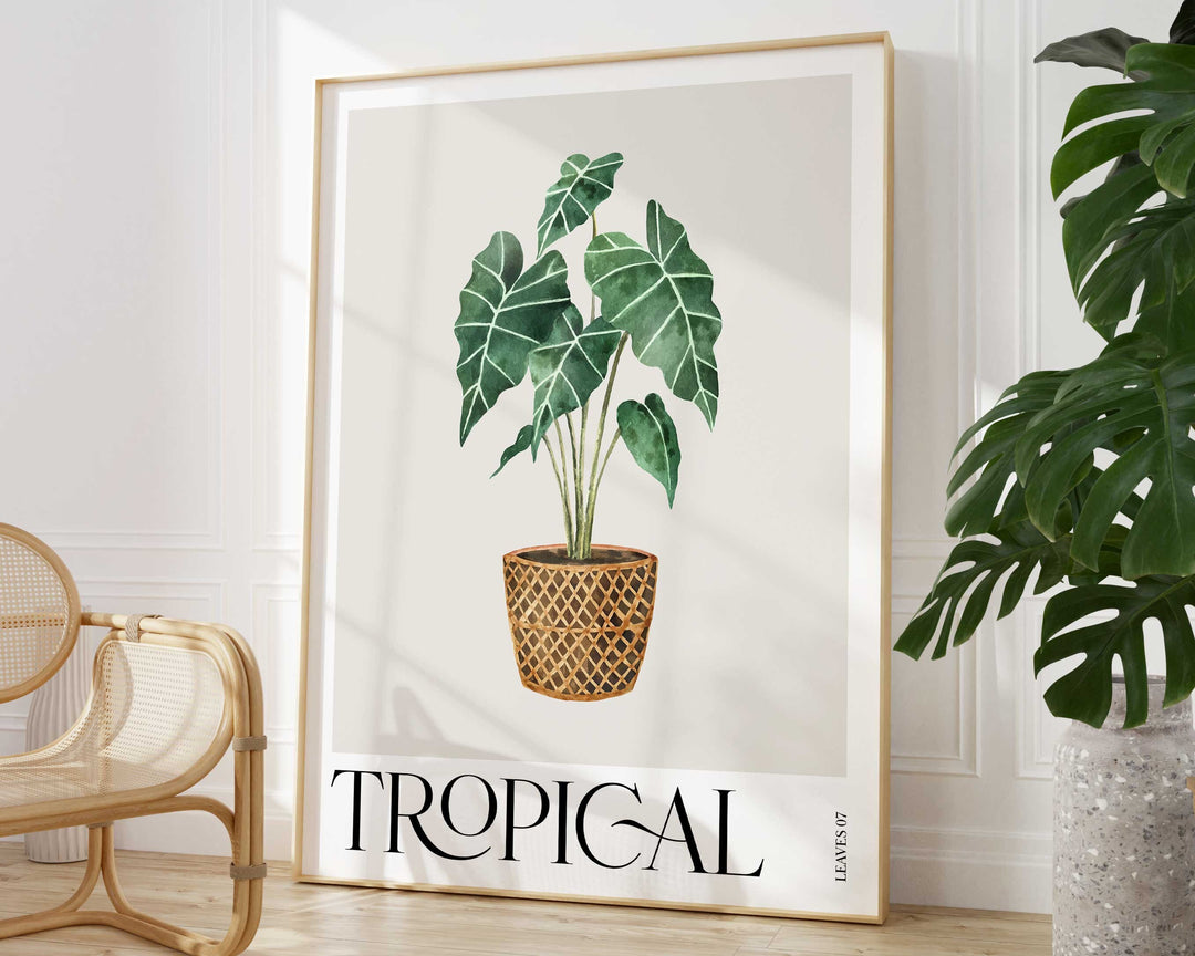 Tropical Alocasia Plant Print, Colourful Tropical Leaves Wall Art, Botanical Rainforest Poster, Wild Nature Foliage Living Room Home Decor