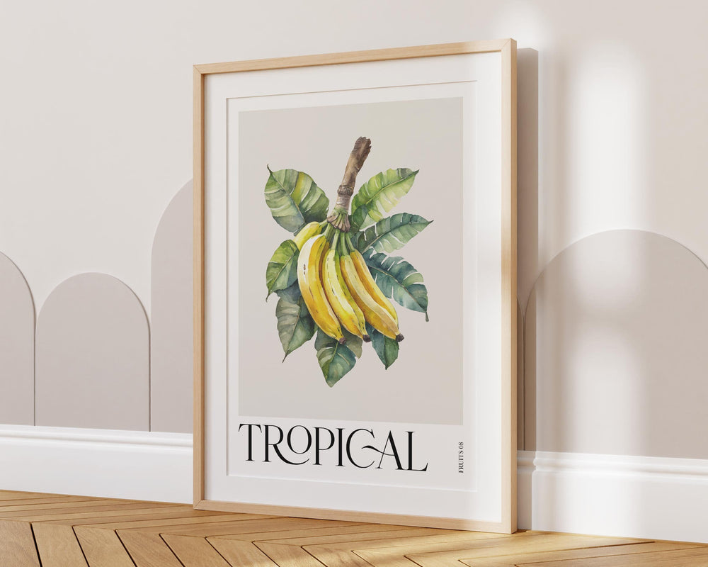 Tropical Fruit Banana Print, Colourful Botanical Tropical Leaves Wall Art, Watercolour Fruit Art Poster, Kitchen Living Room Home Decor