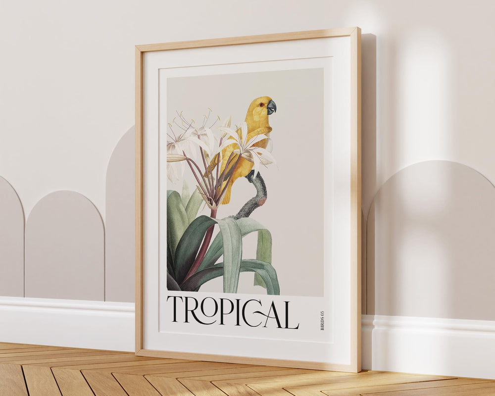 Tropical Macaw Bird Print, Colourful Botanical Tropical Leaves Wall Art, Rainforest Art Poster, Wild Nature Paradise Living Room Home Decor