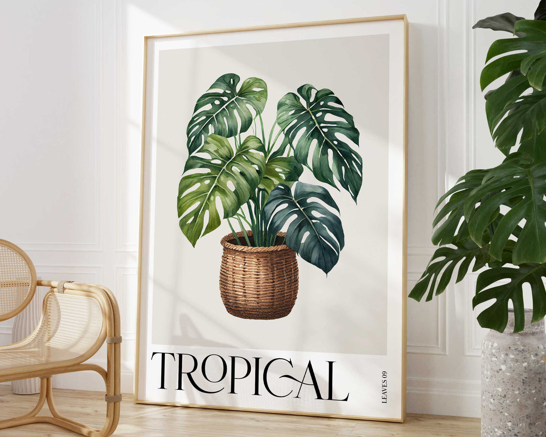 Tropical Monstera Plant Print, Colourful Tropical Leaf Watercolour Wall Art, Botanical Rainforest Poster, Modern Art Living Room Home Decor