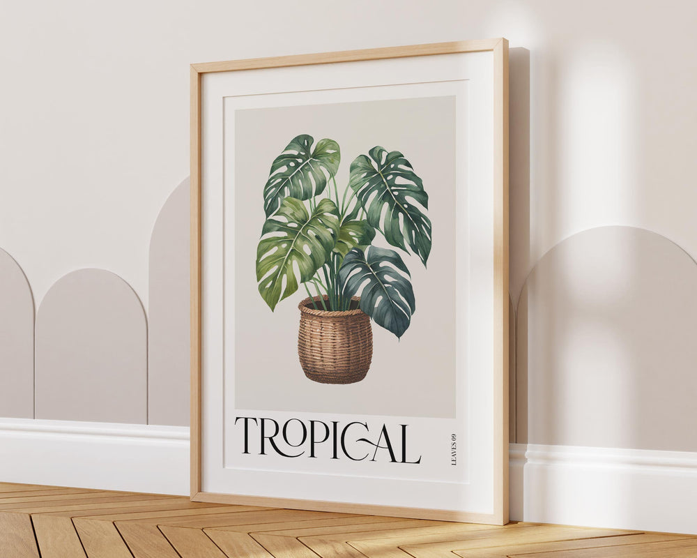 Tropical Monstera Plant Print, Colourful Tropical Leaf Watercolour Wall Art, Botanical Rainforest Poster, Modern Art Living Room Home Decor