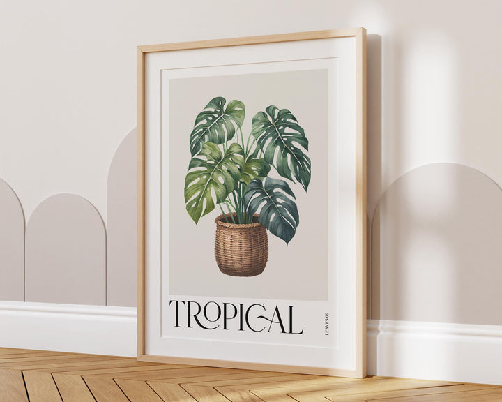 Tropical Monstera Plant Print, Colourful Tropical Leaf Watercolour Wall Art, Botanical Rainforest Poster, Modern Art Living Room Home Decor