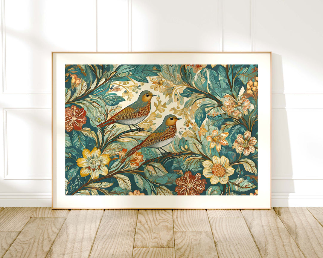 William Morris Style Bird Print, Vintage Botanical Art, Vintage Floral Decor, Vintage Flower Large Living Room Wall Art, Exhibition Poster