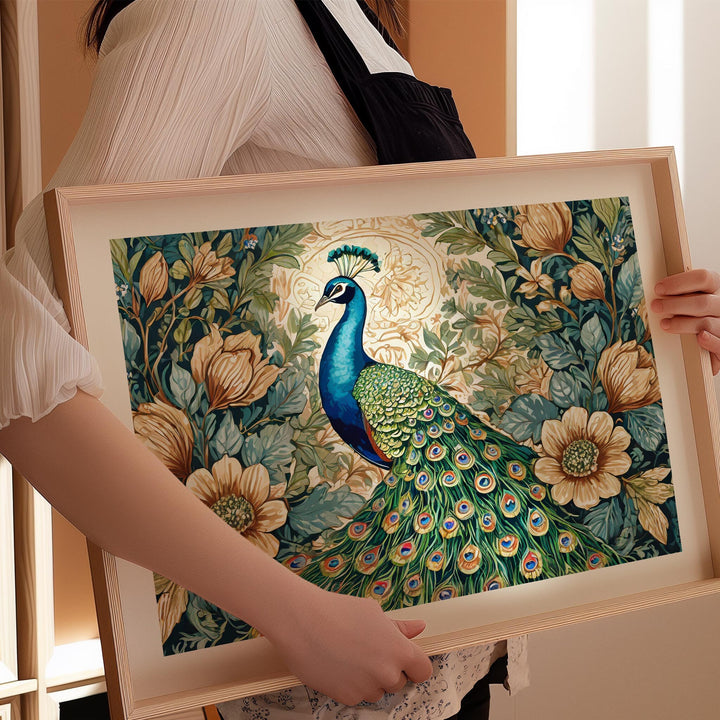 William Morris Style Peacock Print, Vintage Botanical Wildlife Bird Print, Flower Floral Home Decor, Living Room Wall Art, Exhibition Poster
