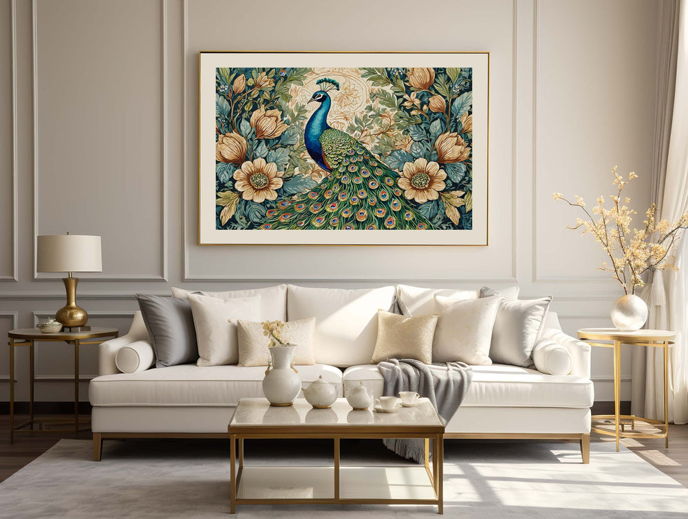William Morris Style Peacock Print, Vintage Botanical Wildlife Bird Print, Flower Floral Home Decor, Living Room Wall Art, Exhibition Poster