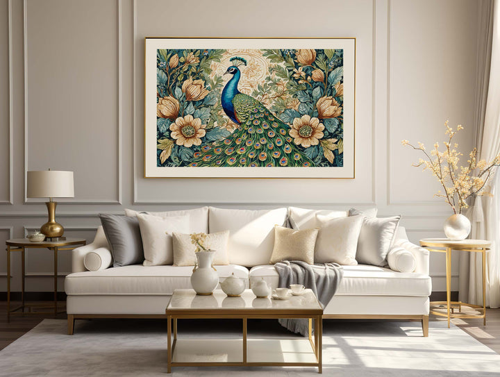 William Morris Style Peacock Print, Vintage Botanical Wildlife Bird Print, Flower Floral Home Decor, Living Room Wall Art, Exhibition Poster