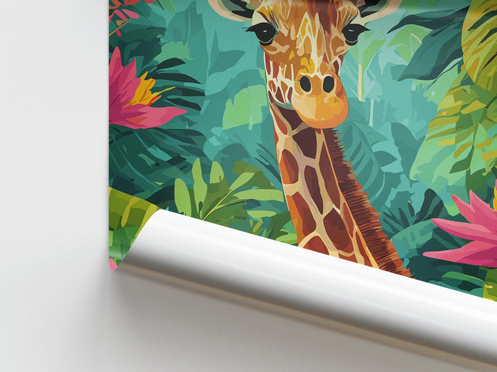 Tropical Giraffe Animal Print, Colourful Rainforest Jungle Print, Animal Poster, Botanical Living Room Wall Art Inspired By Henri Rousseau