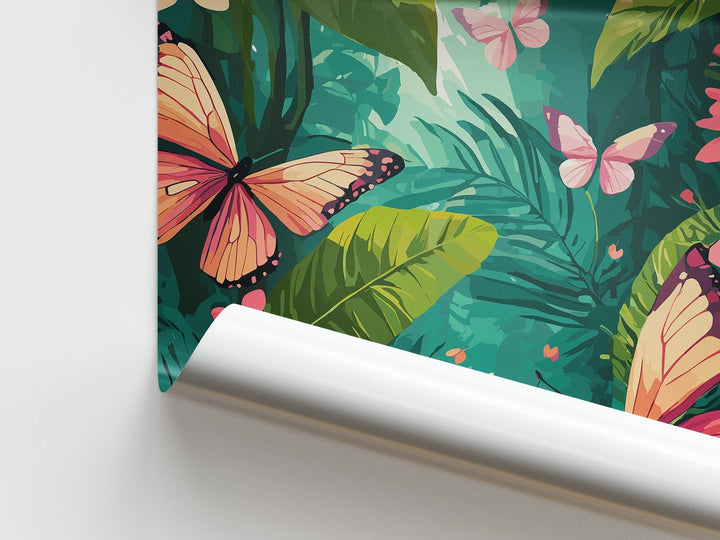 Tropical Rainforest Butterflies Print, Colourful Jungle Wildlife Illustration, Botanical Living Room Wall Art, Inspired By Henri Rousseau