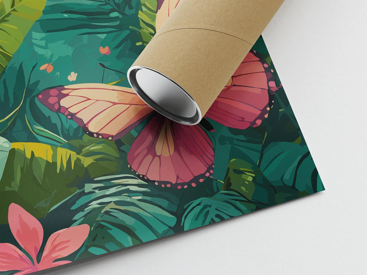 Tropical Rainforest Butterflies Print, Colourful Jungle Wildlife Illustration, Botanical Living Room Wall Art, Inspired By Henri Rousseau