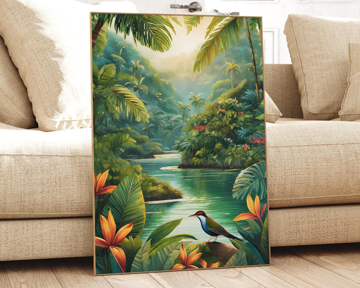 Tropical Bird Botanical Print, Colourful Rainforest Jungle Wall Art, Animal Poster, Botanical Plants Flower Art Inspired By Henri Rousseau