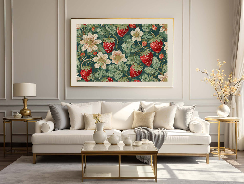 William Morris Style Vintage Strawberry Print, Botanical Gifts Fruit Decor, Original Art Painting, Kitchen Dining Room Wall Art, Food Gifts