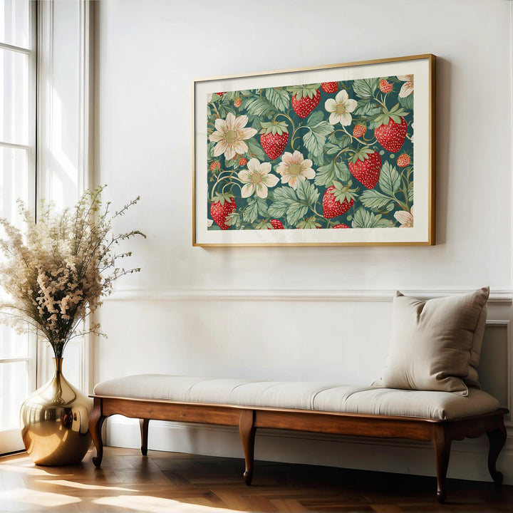 William Morris Style Vintage Strawberry Print, Botanical Gifts Fruit Decor, Original Art Painting, Kitchen Dining Room Wall Art, Food Gifts