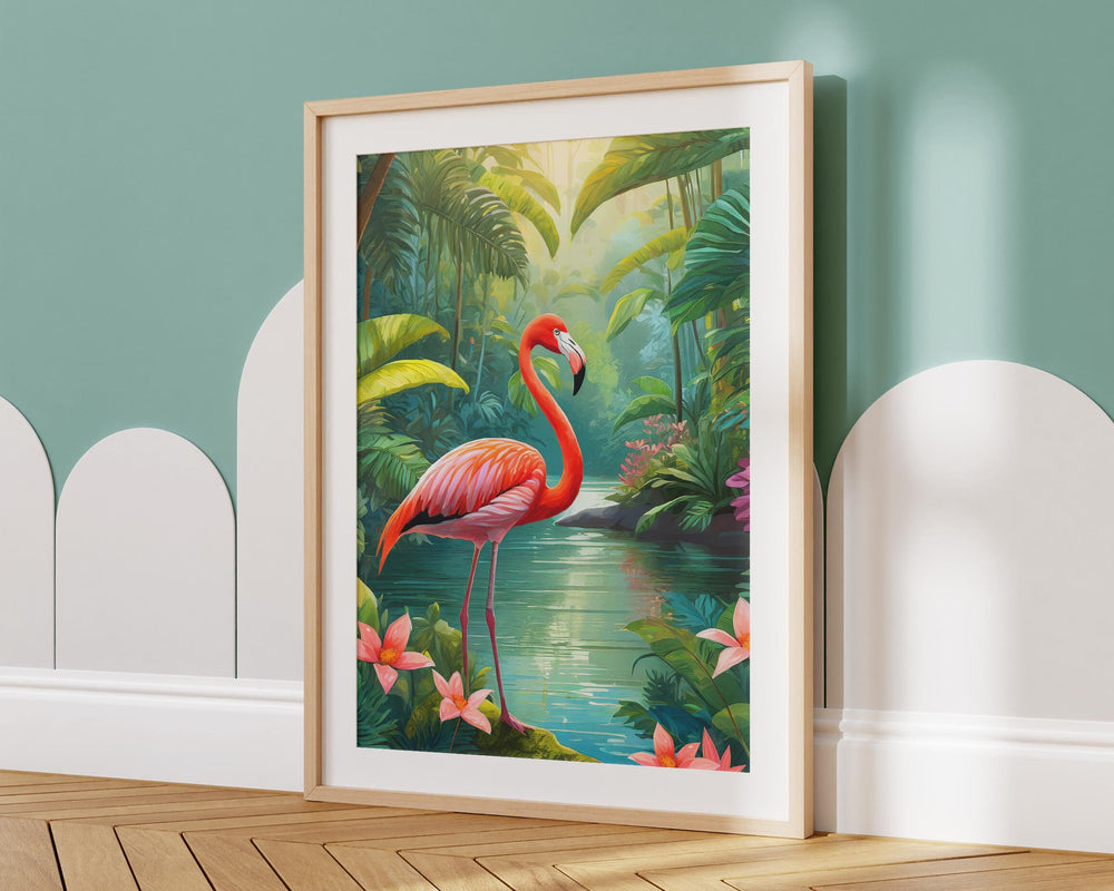 Tropical Flamingo Bird Print, Colourful Rainforest Jungle Wall Art, Botanical Animal Print, Living Room Decor Inspired By Henri Rousseau