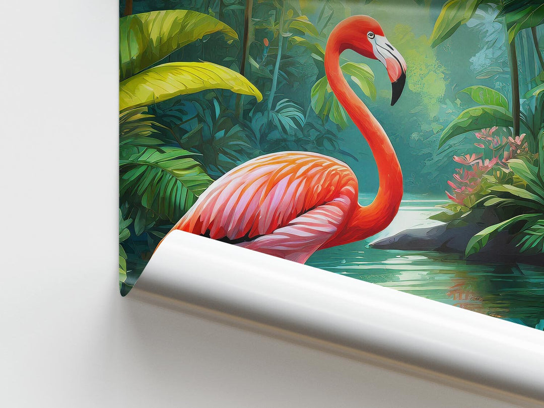 Tropical Flamingo Bird Print, Colourful Rainforest Jungle Wall Art, Botanical Animal Print, Living Room Decor Inspired By Henri Rousseau