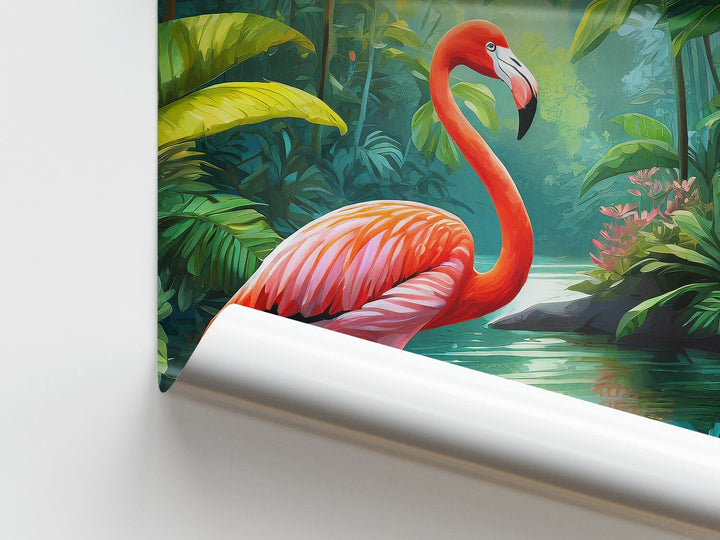 Tropical Flamingo Bird Print, Colourful Rainforest Jungle Wall Art, Botanical Animal Print, Living Room Decor Inspired By Henri Rousseau