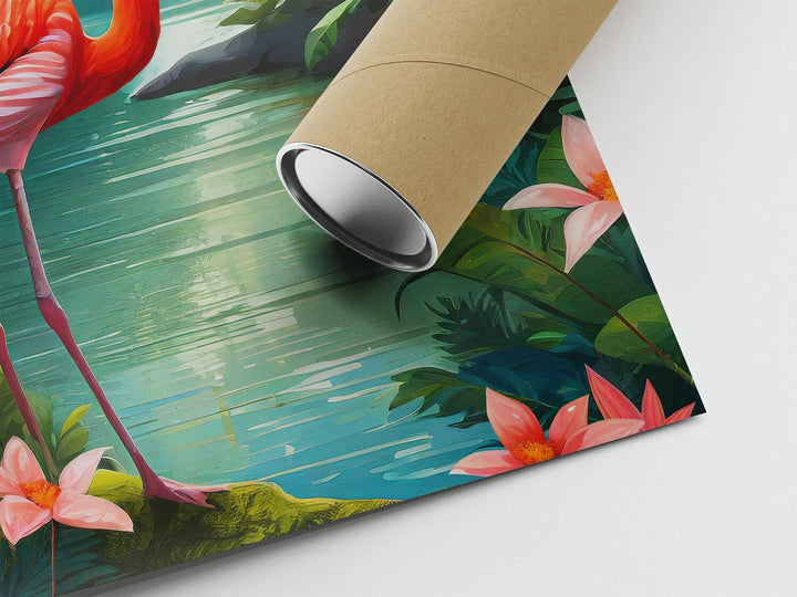 Tropical Flamingo Bird Print, Colourful Rainforest Jungle Wall Art, Botanical Animal Print, Living Room Decor Inspired By Henri Rousseau