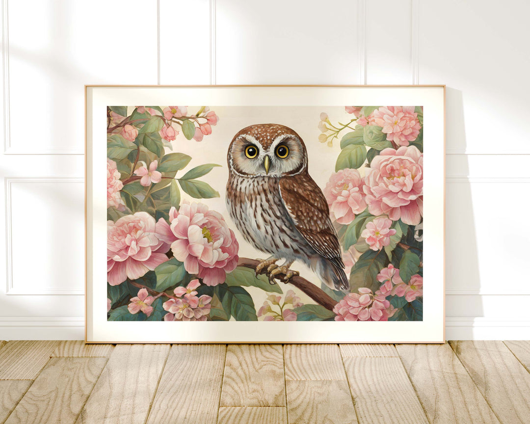 William Morris Style Owl Print, Vintage Botanical Wildlife Bird Print, Flower Floral Home Decor, Living Room Wall Art, Exhibition Poster