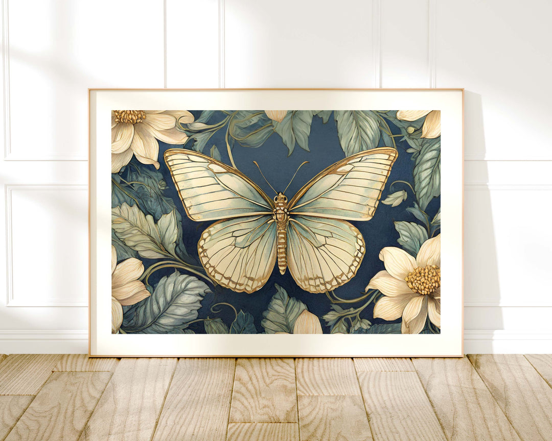 William Morris Style Butterfly Print, Vintage Botanical Art, Floral Wall Decor, Vintage Flower Large Living Room Wall Art, Exhibition Poster