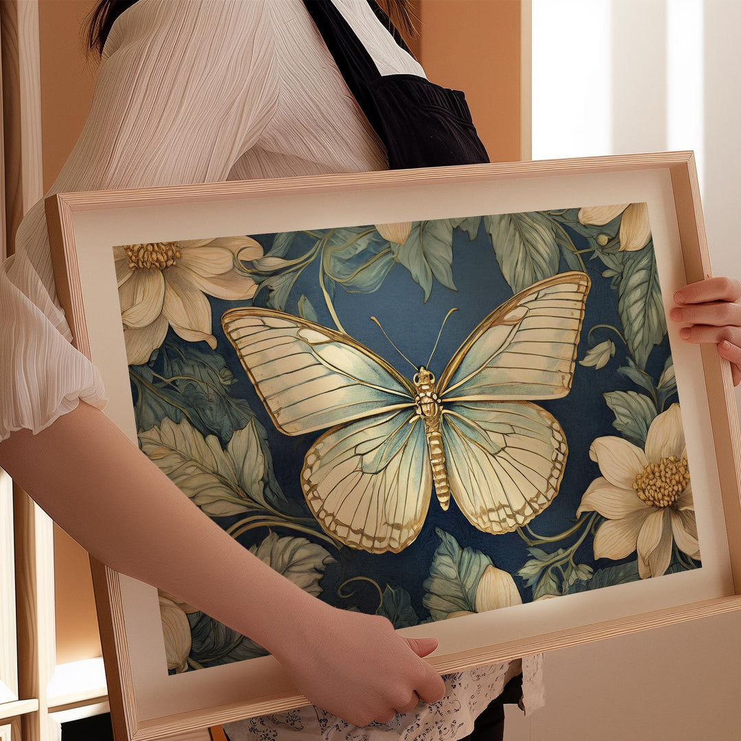William Morris Style Butterfly Print, Vintage Botanical Art, Floral Wall Decor, Vintage Flower Large Living Room Wall Art, Exhibition Poster