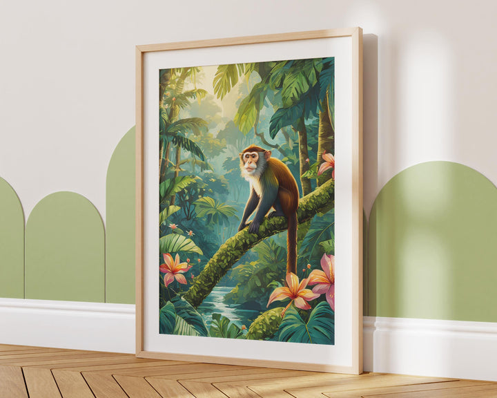 Tropical Monkey Animal Print, Colourful Rainforest Jungle Wall Art, Animal Poster, Botanical Living Room Decor Inspired By Henri Rousseau