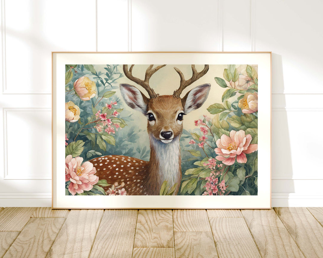 William Morris Style Deer Print, Vintage Botanical Wildlife Animal Print, Nature Home Decor Original Living Room Wall Art, Exhibition Poster