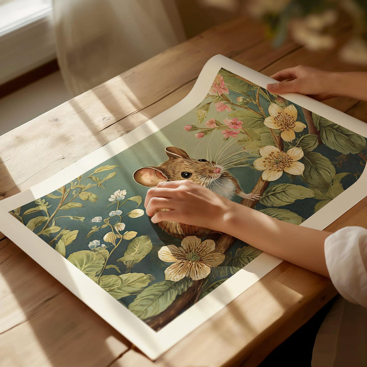 William Morris Style Mouse Print, Vintage Botanical Wildlife Animal Art, Nature Home Decor, Original Living Room Wall Art, Exhibition Poster