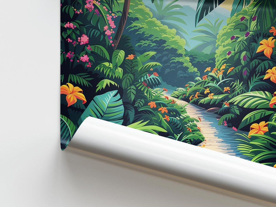 Tropical Rainforest Botanical Print, Colourful Jungle Wall Art, Abstract Landscape Painting, Living Room Decor Inspired By Henri Rousseau